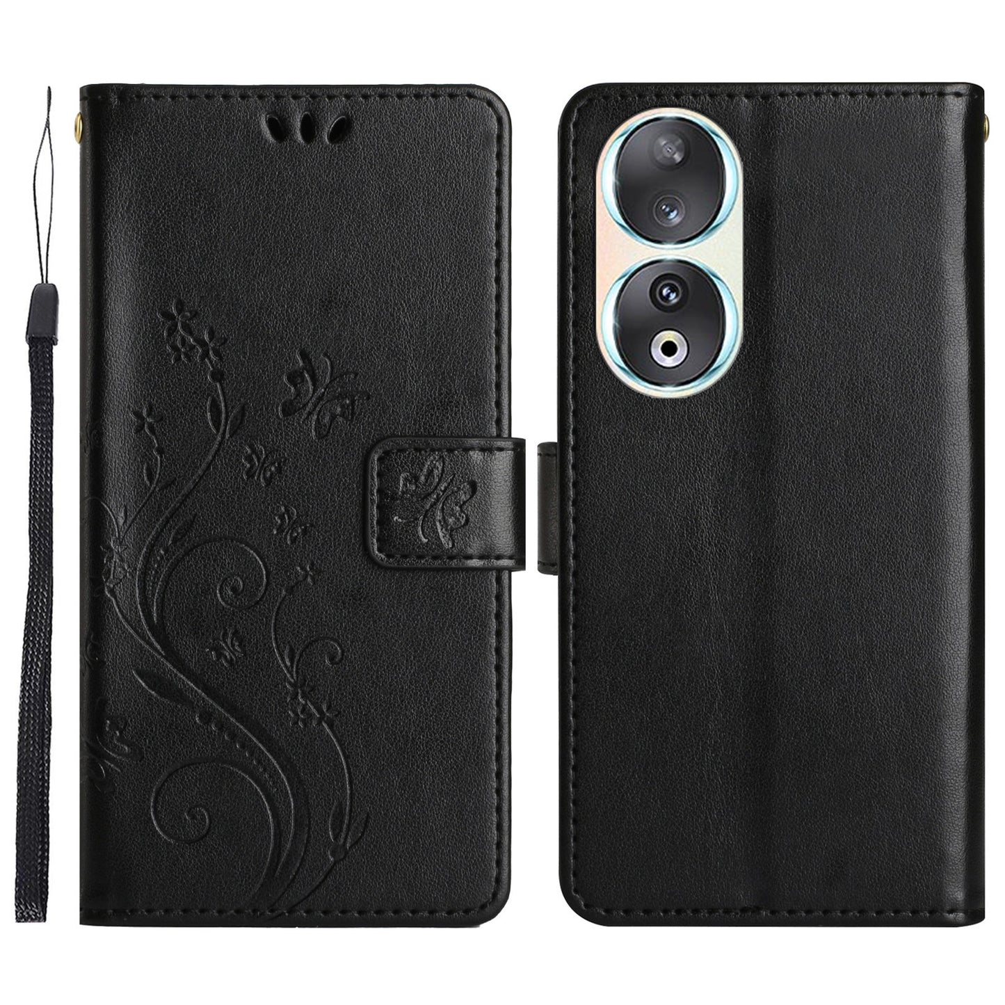 For Honor 90 PU Leather Wallet Cover Drop-proof Butterfly Imprinted Flip Stand Phone Case