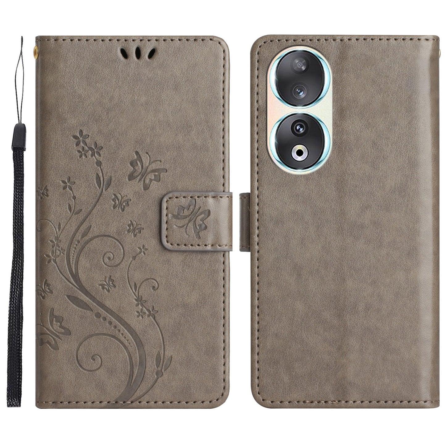 For Honor 90 PU Leather Wallet Cover Drop-proof Butterfly Imprinted Flip Stand Phone Case