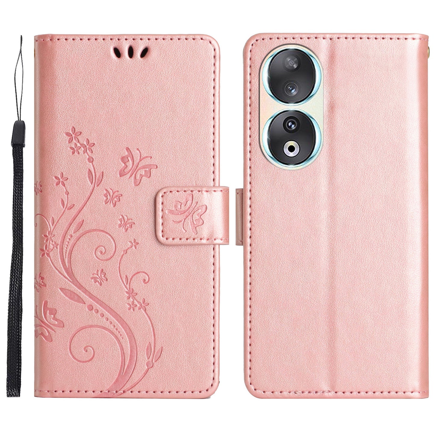 For Honor 90 PU Leather Wallet Cover Drop-proof Butterfly Imprinted Flip Stand Phone Case