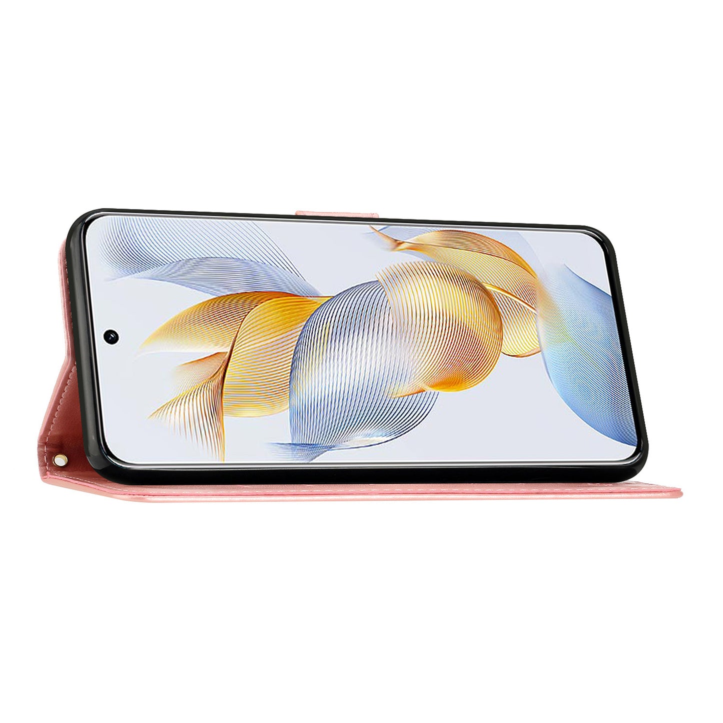For Honor 90 PU Leather Wallet Cover Drop-proof Butterfly Imprinted Flip Stand Phone Case