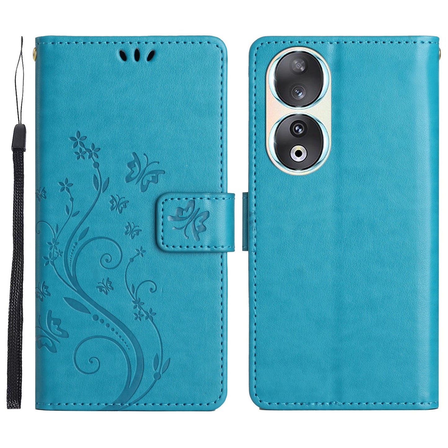 For Honor 90 PU Leather Wallet Cover Drop-proof Butterfly Imprinted Flip Stand Phone Case