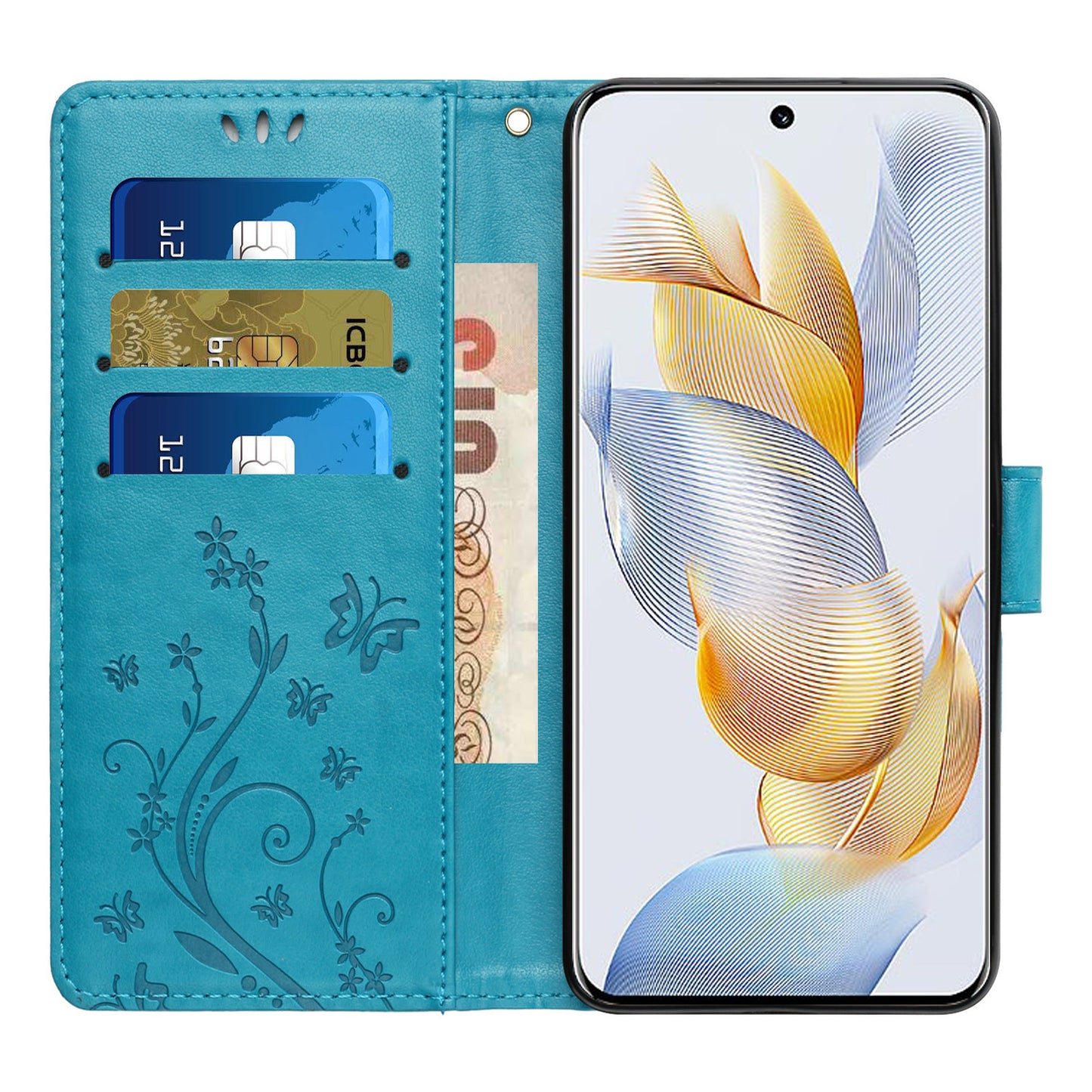 For Honor 90 PU Leather Wallet Cover Drop-proof Butterfly Imprinted Flip Stand Phone Case