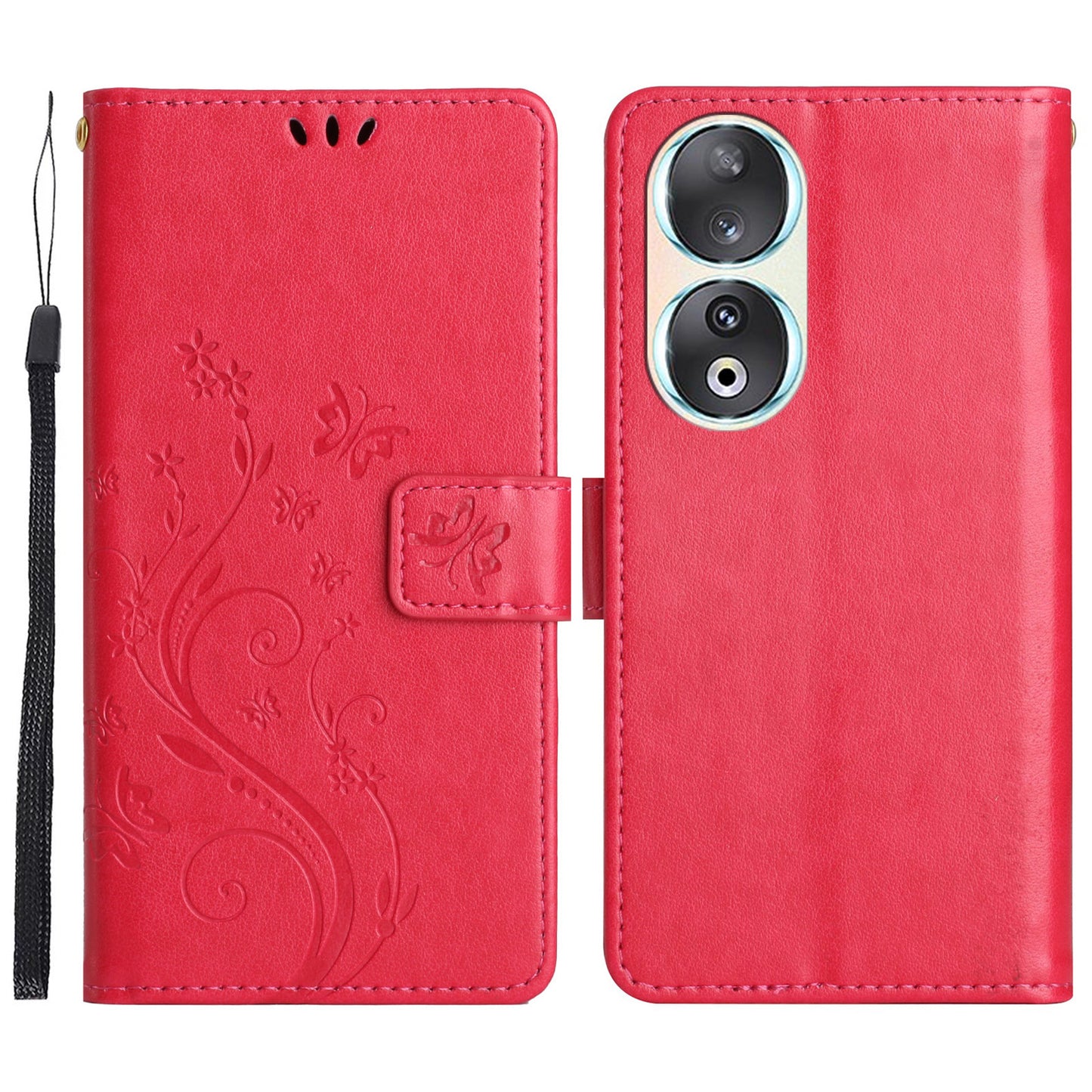 For Honor 90 PU Leather Wallet Cover Drop-proof Butterfly Imprinted Flip Stand Phone Case