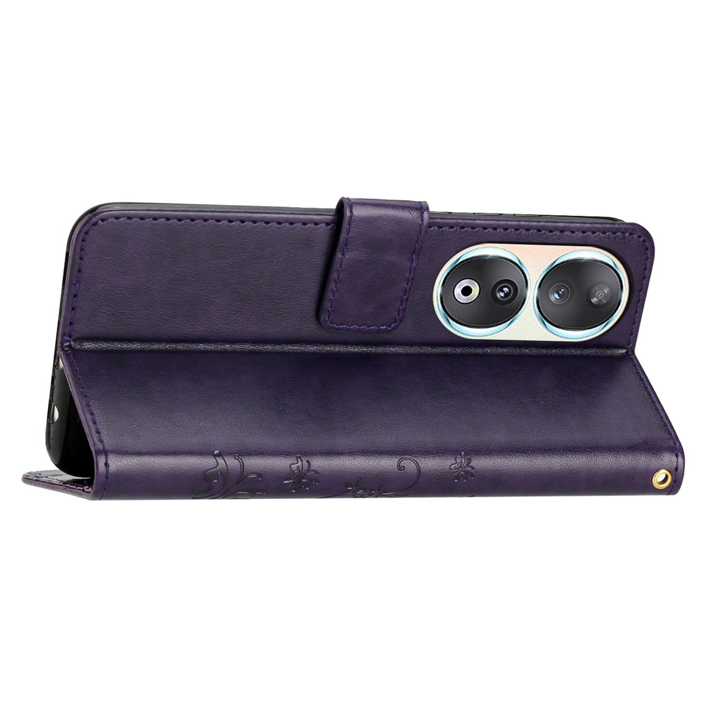 For Honor 90 PU Leather Wallet Cover Drop-proof Butterfly Imprinted Flip Stand Phone Case