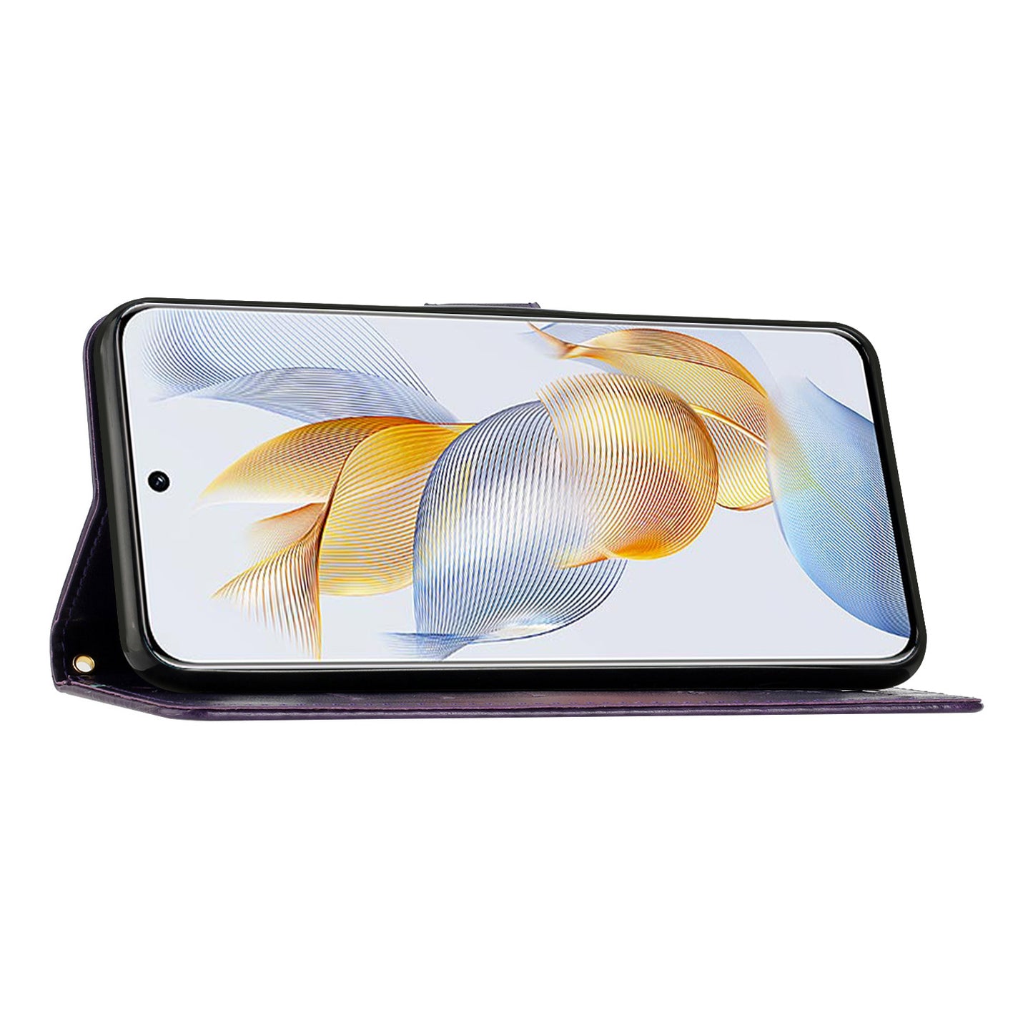 For Honor 90 PU Leather Wallet Cover Drop-proof Butterfly Imprinted Flip Stand Phone Case