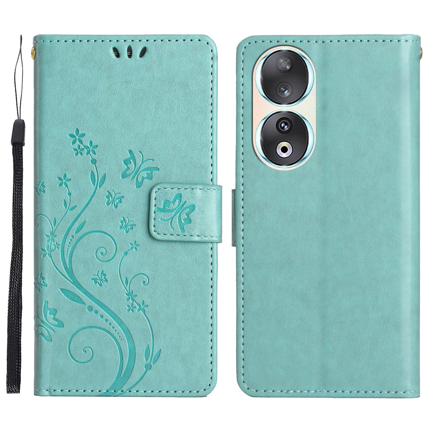 For Honor 90 PU Leather Wallet Cover Drop-proof Butterfly Imprinted Flip Stand Phone Case