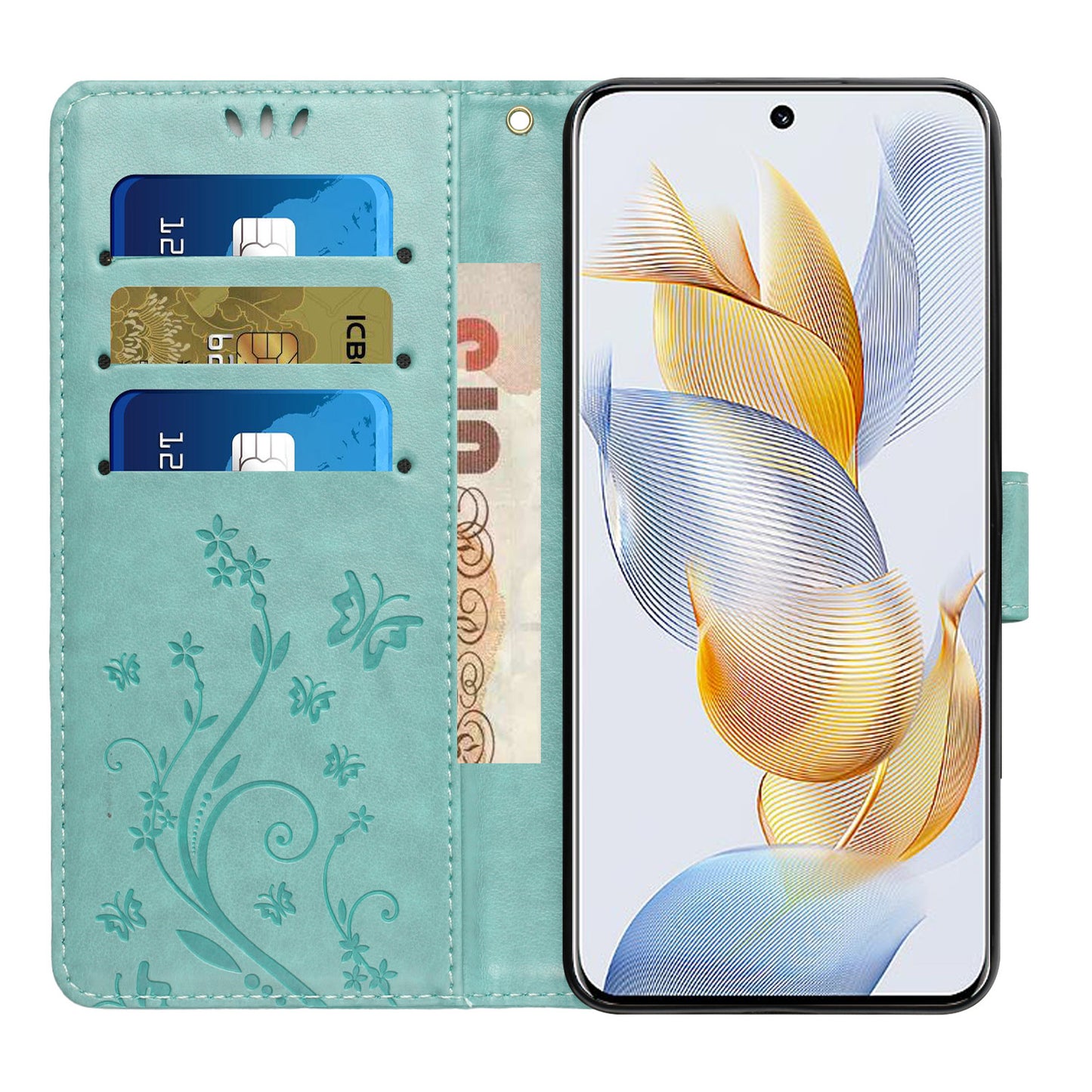 For Honor 90 PU Leather Wallet Cover Drop-proof Butterfly Imprinted Flip Stand Phone Case