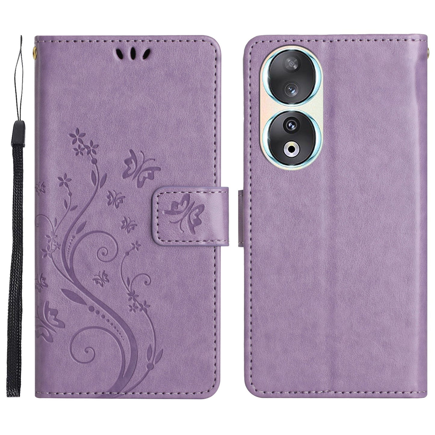 For Honor 90 PU Leather Wallet Cover Drop-proof Butterfly Imprinted Flip Stand Phone Case