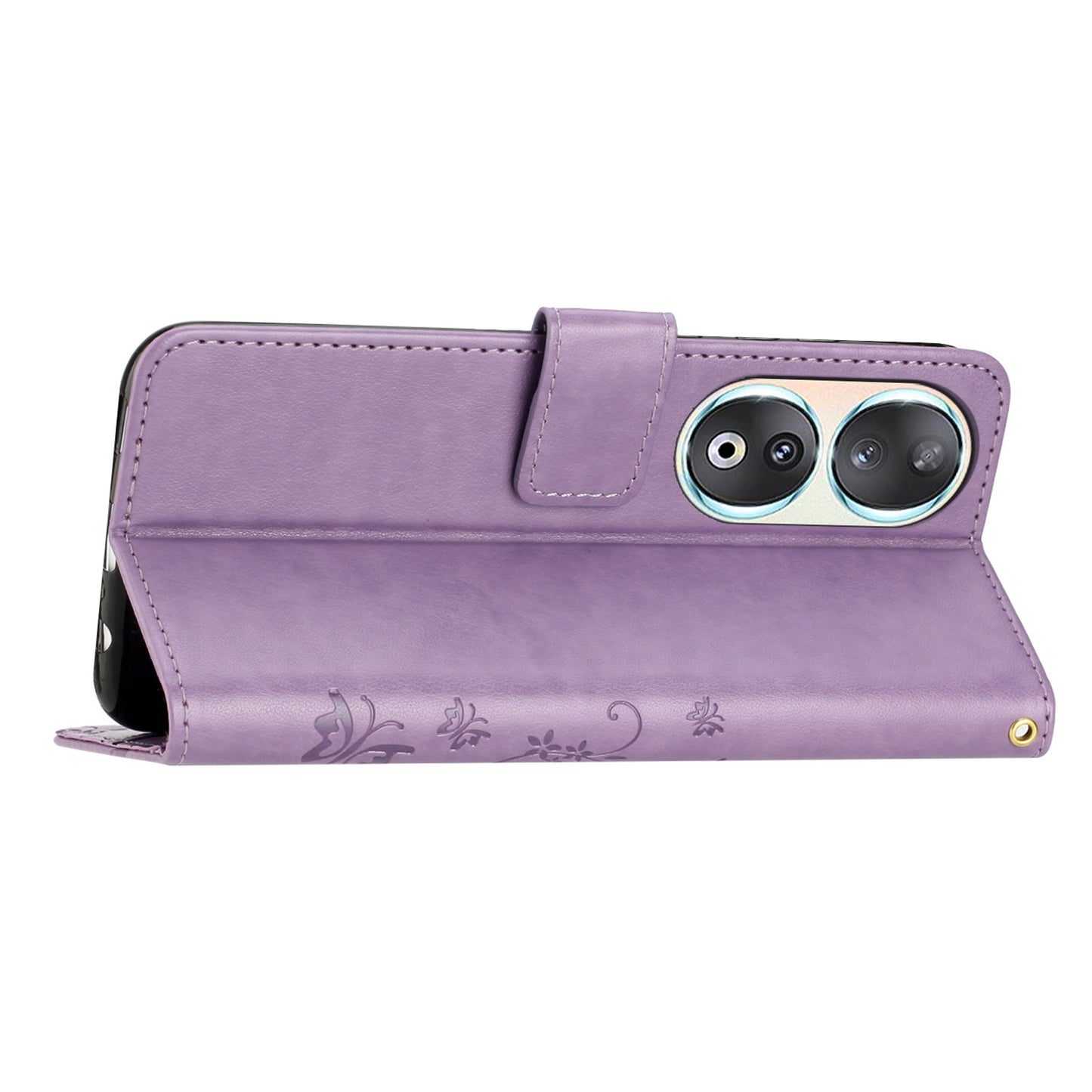 For Honor 90 PU Leather Wallet Cover Drop-proof Butterfly Imprinted Flip Stand Phone Case