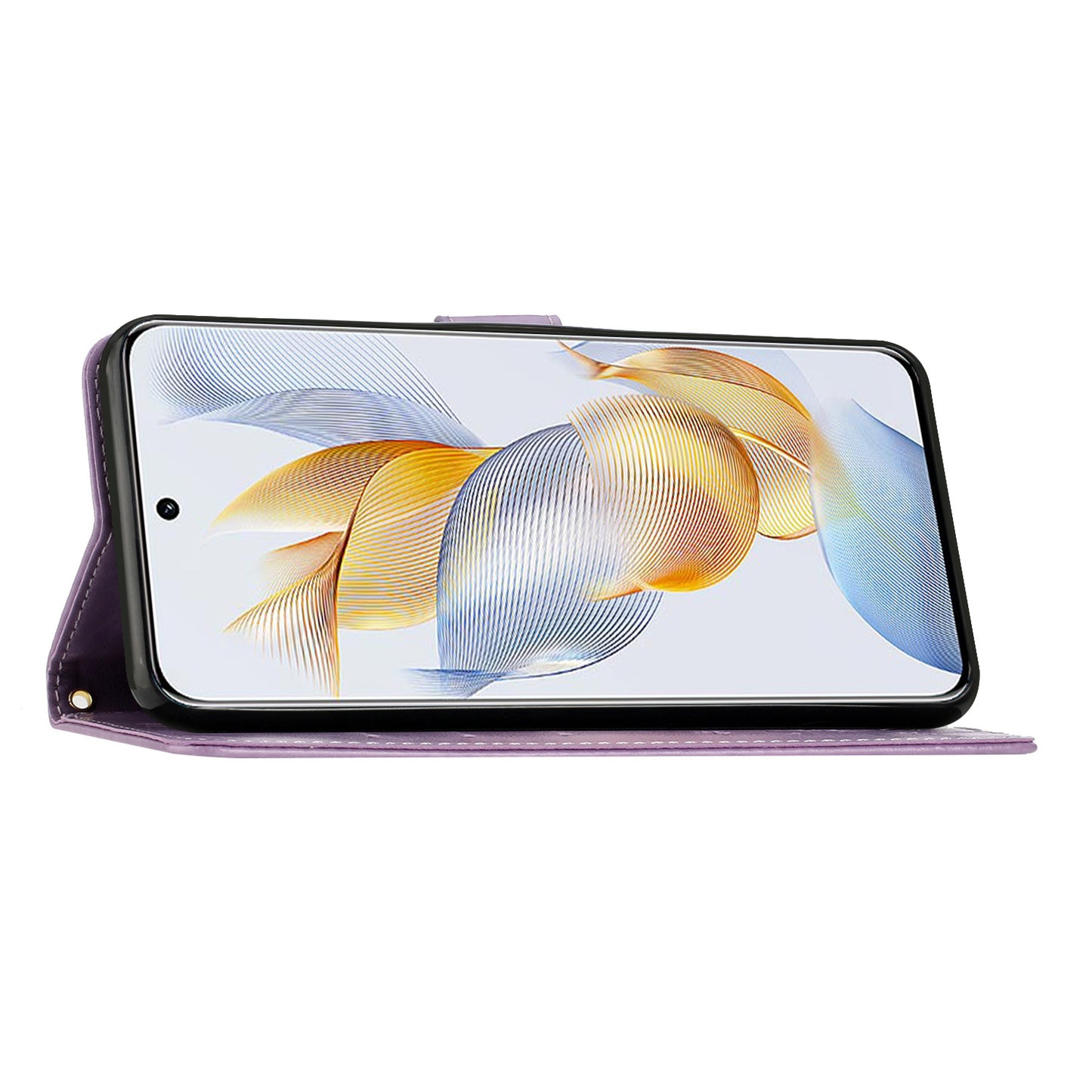 For Honor 90 PU Leather Wallet Cover Drop-proof Butterfly Imprinted Flip Stand Phone Case