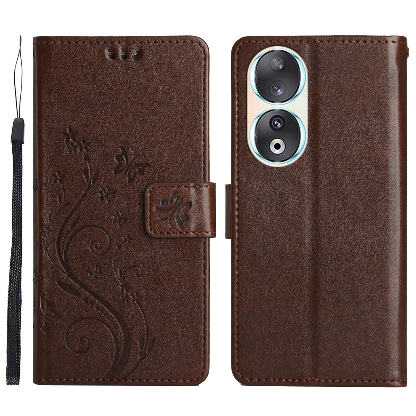 For Honor 90 PU Leather Wallet Cover Drop-proof Butterfly Imprinted Flip Stand Phone Case
