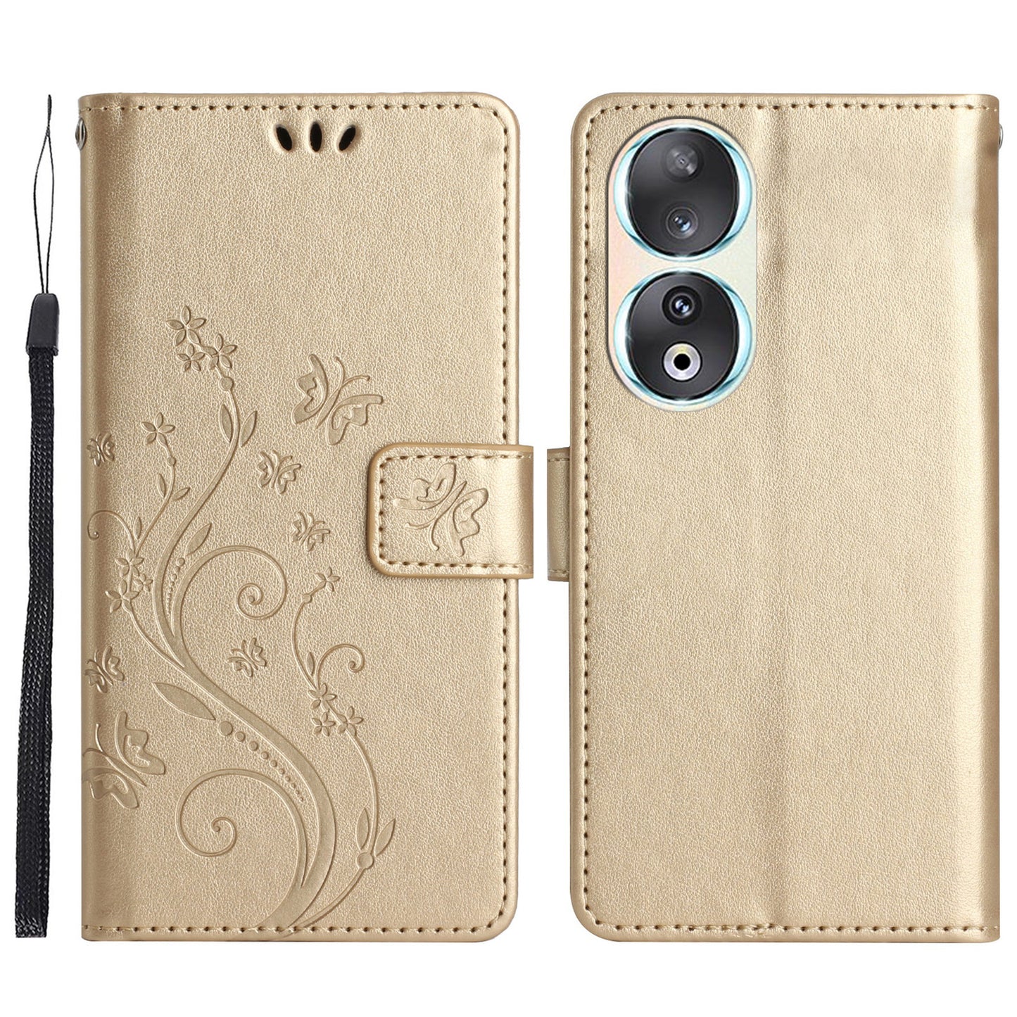 For Honor 90 PU Leather Wallet Cover Drop-proof Butterfly Imprinted Flip Stand Phone Case