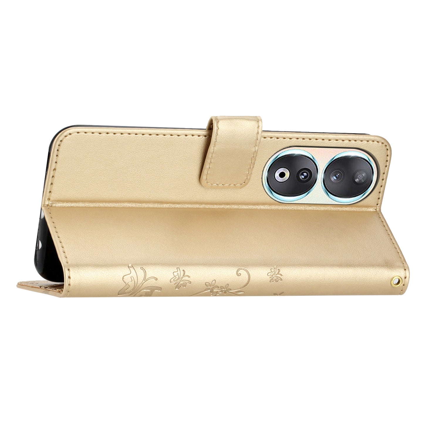 For Honor 90 PU Leather Wallet Cover Drop-proof Butterfly Imprinted Flip Stand Phone Case
