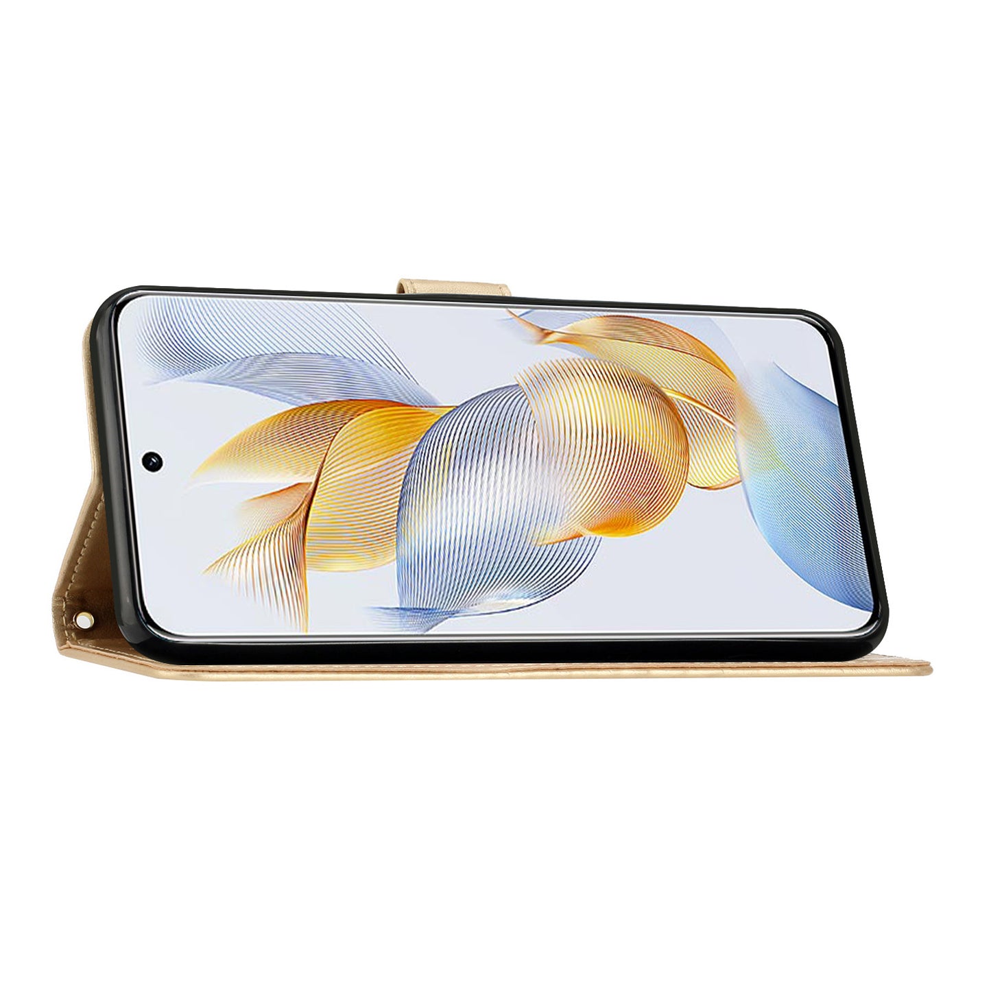 For Honor 90 PU Leather Wallet Cover Drop-proof Butterfly Imprinted Flip Stand Phone Case