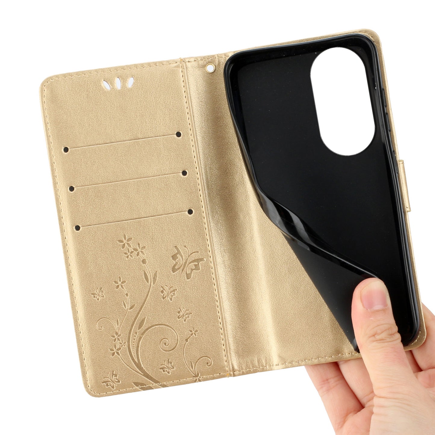 For Honor 90 PU Leather Wallet Cover Drop-proof Butterfly Imprinted Flip Stand Phone Case