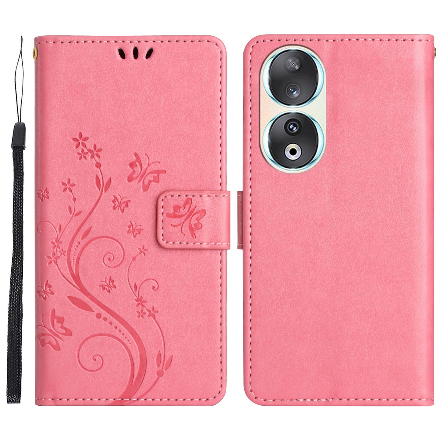 For Honor 90 PU Leather Wallet Cover Drop-proof Butterfly Imprinted Flip Stand Phone Case