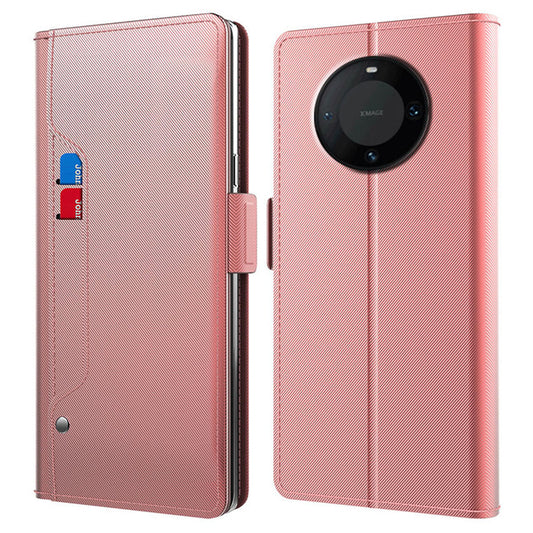 For Huawei Mate 60 Pro Anti-Scratch Shell Stand Phone Case Card Slot and Mirror PU Leather Cover