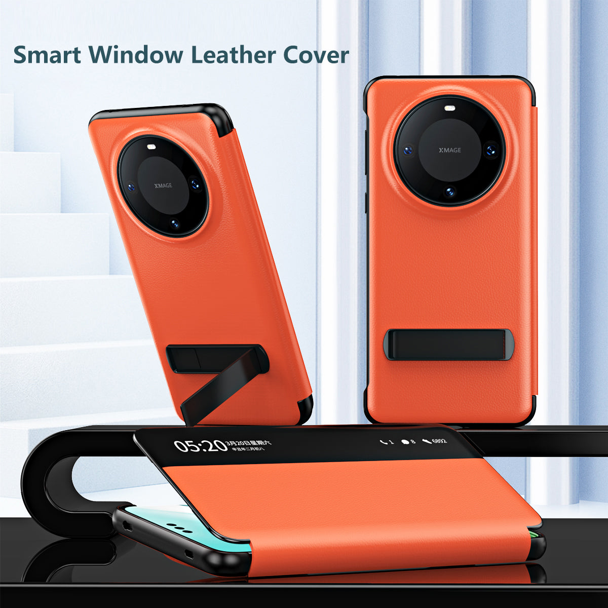 For Huawei Mate 60 Pro View Window PU Leather Phone Case Kickstand Phone Cover