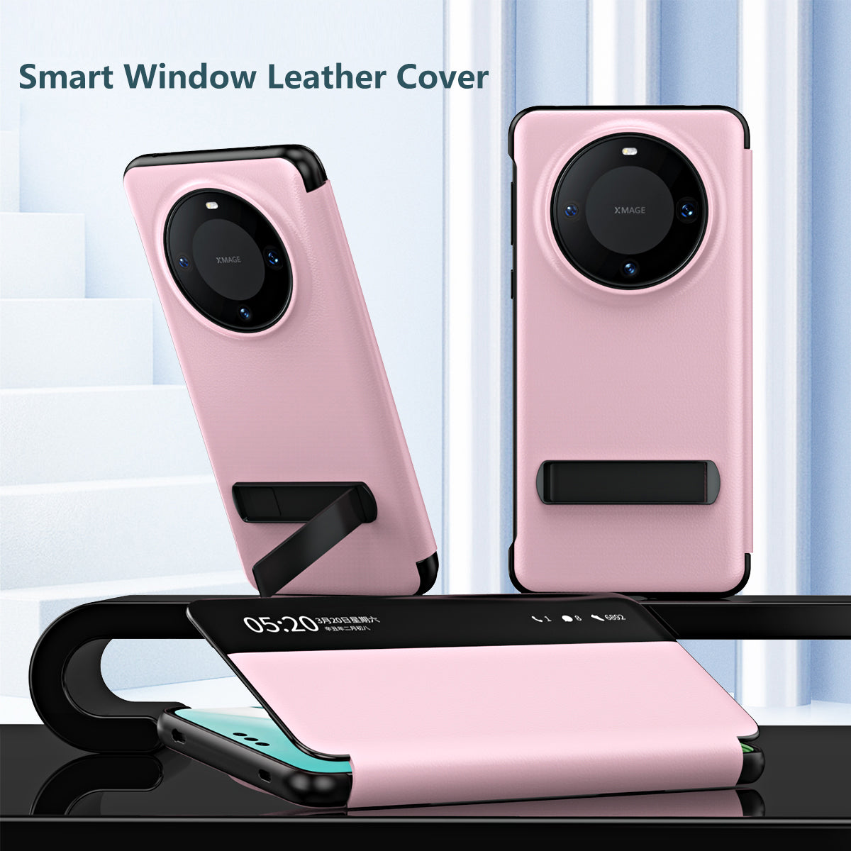 For Huawei Mate 60 Pro View Window PU Leather Phone Case Kickstand Phone Cover