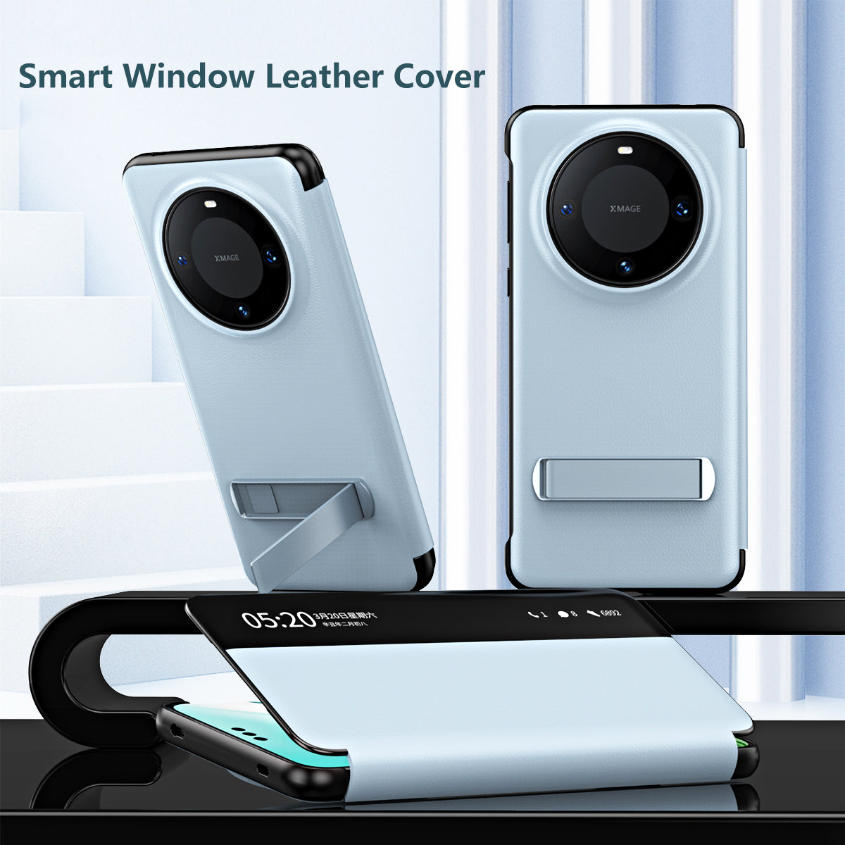 For Huawei Mate 60 Pro View Window PU Leather Phone Case Kickstand Phone Cover