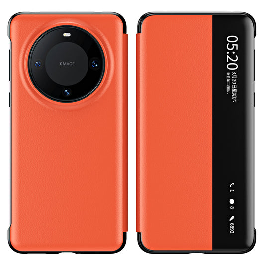 For Huawei Mate 60 Pro View Window Smart Phone Case Litchi Texture PU Leather + PC Phone Cover