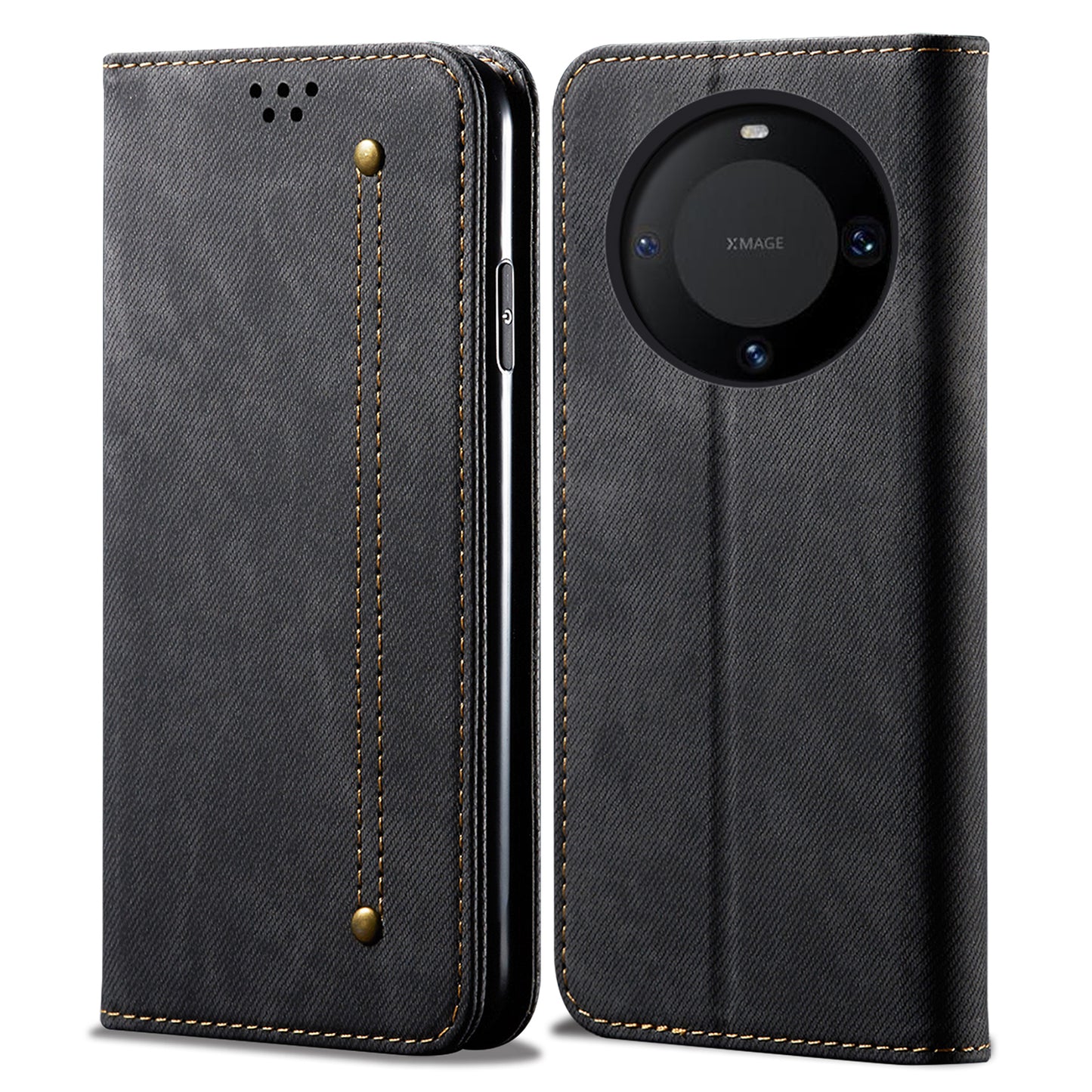 For Huawei Mate 60 Flip Stand Wallet Case Jeans Cloth Texture PU Leather Protective Phone Cover