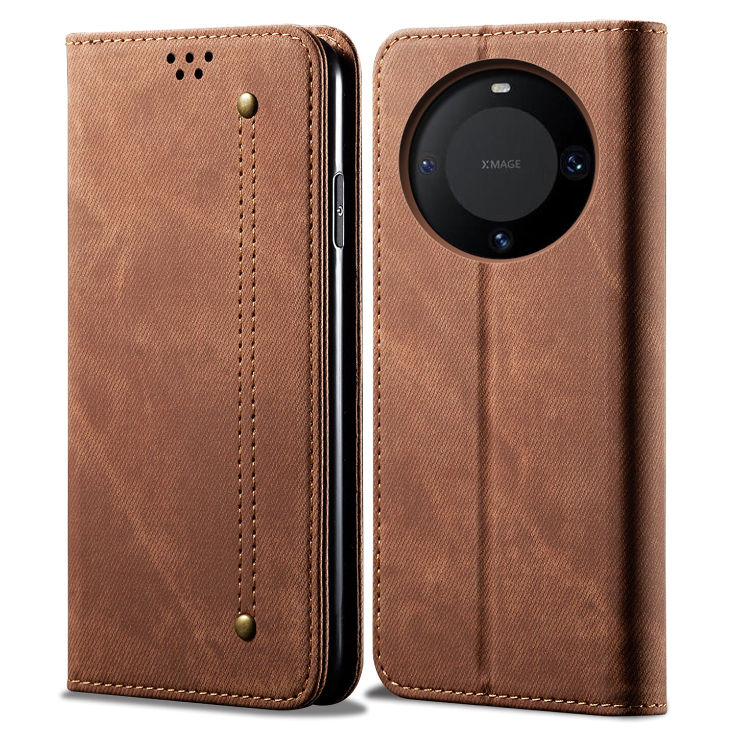 For Huawei Mate 60 Flip Stand Wallet Case Jeans Cloth Texture PU Leather Protective Phone Cover