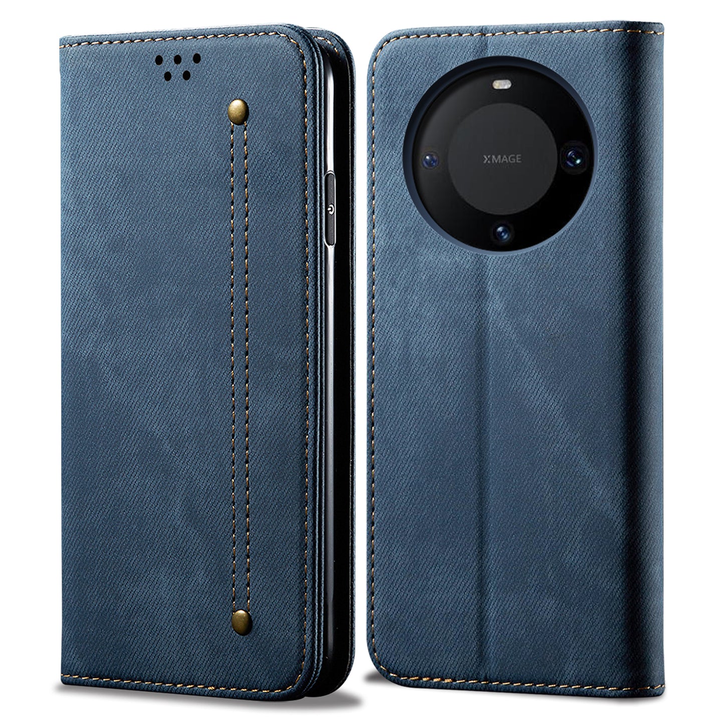For Huawei Mate 60 Flip Stand Wallet Case Jeans Cloth Texture PU Leather Protective Phone Cover
