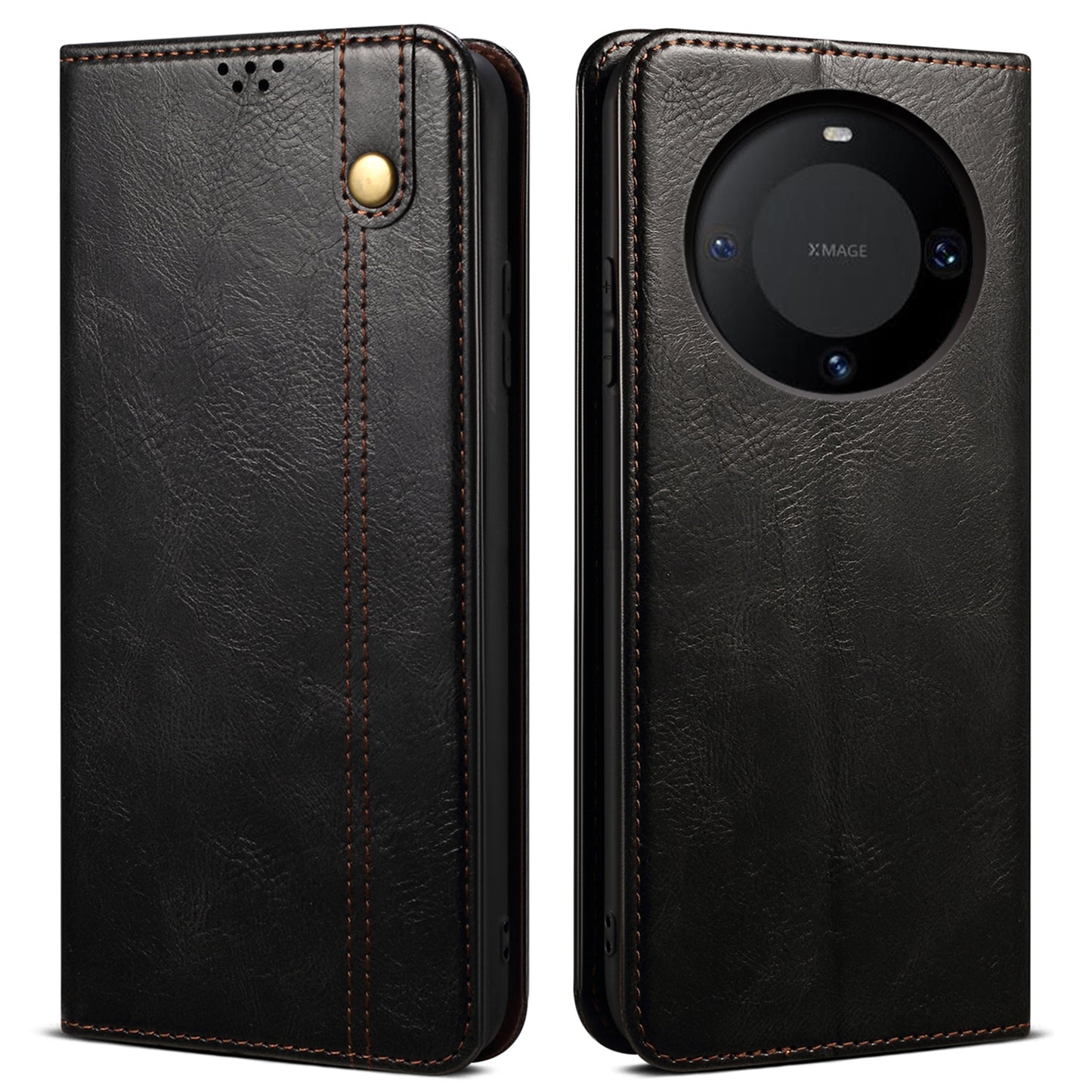 For Huawei Mate 60 Anti-Scratch Cover Waxy Crazy Horse Texture PU Leather Stand Wallet Phone Shell