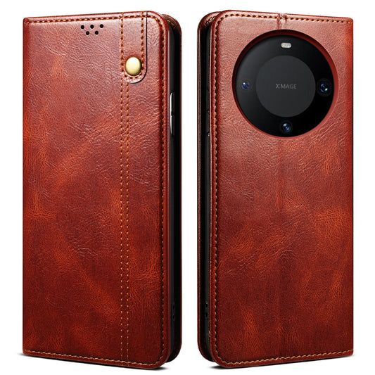 For Huawei Mate 60 Anti-Scratch Cover Waxy Crazy Horse Texture PU Leather Stand Wallet Phone Shell