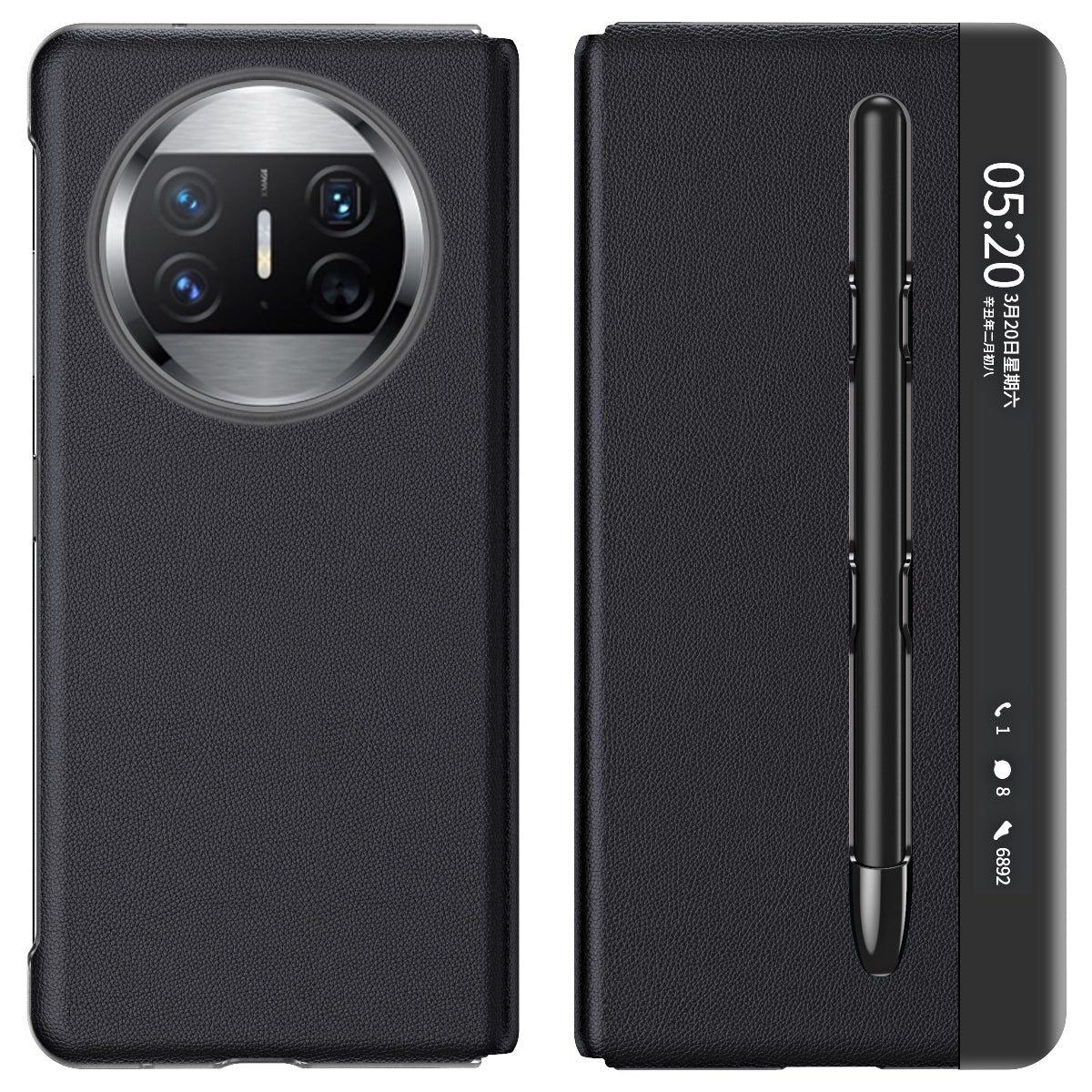 Leather Case with Stylus for Huawei Mate X5 , View Window Foldable Stand Phone Cover