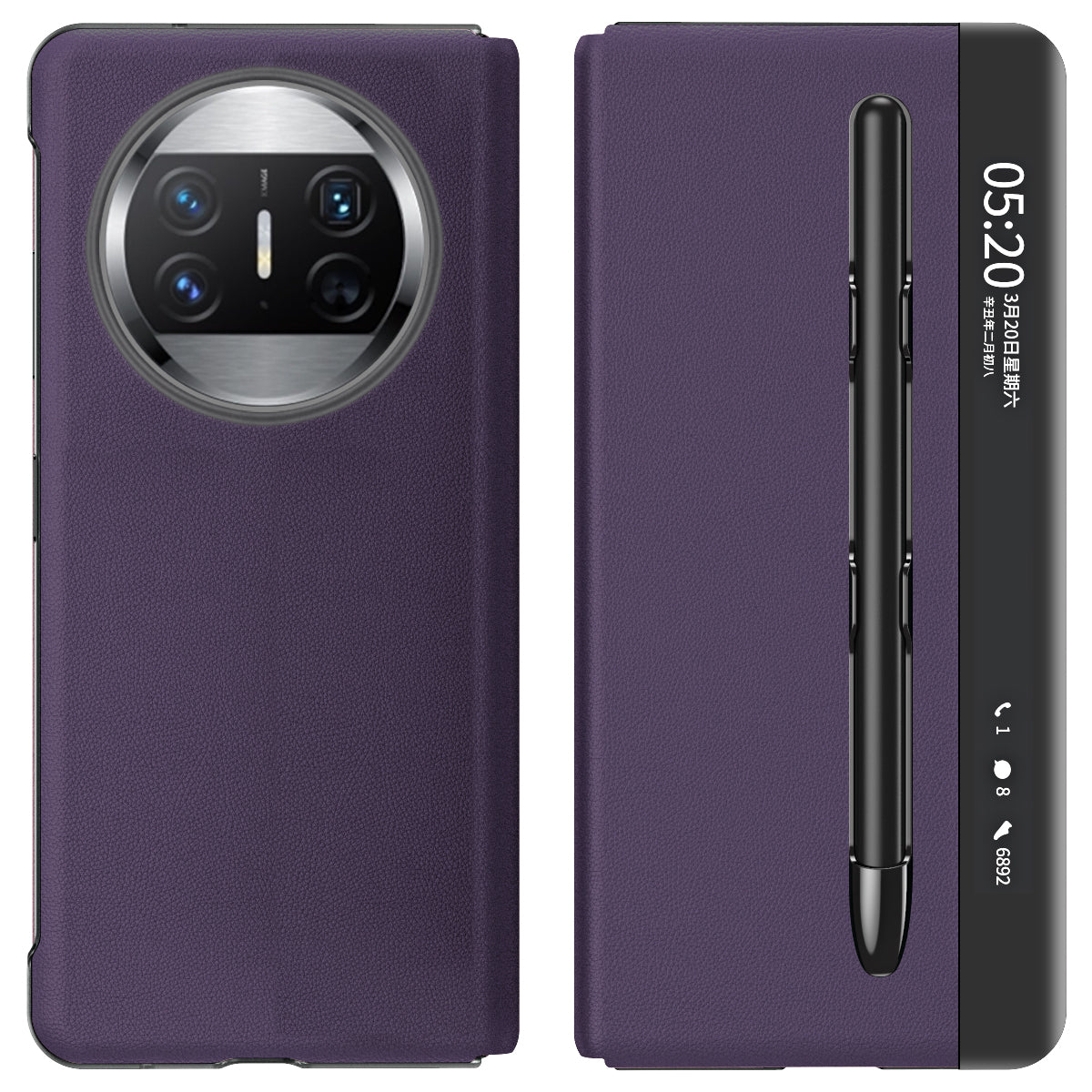 Leather Case with Stylus for Huawei Mate X5 , View Window Foldable Stand Phone Cover