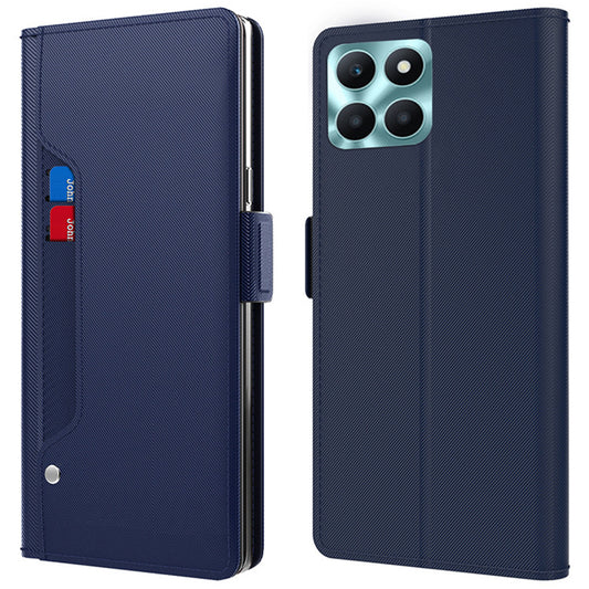 For Honor X6a 4G Phone Case Card Slot and Mirror PU Leather Cover Anti-Scratch Stand Shell