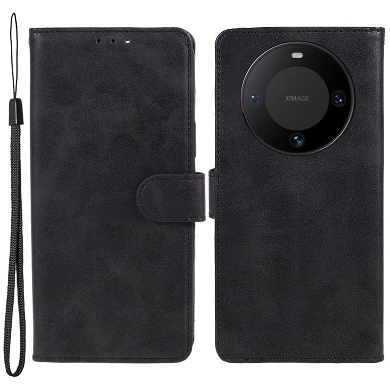 For Huawei Mate 60 Business Style Phone Cover Magnetic Clasp PU Leather Calf Texture Wallet Stand Phone Case