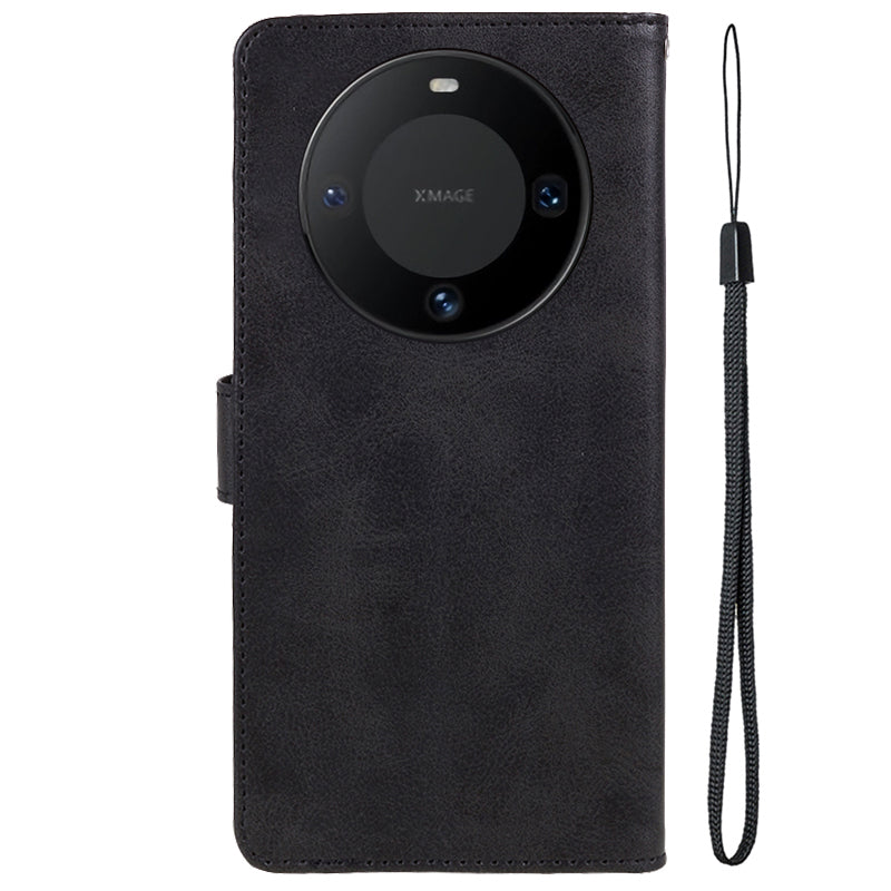 For Huawei Mate 60 Business Style Phone Cover Magnetic Clasp PU Leather Calf Texture Wallet Stand Phone Case