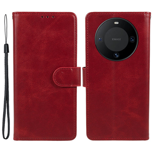 For Huawei Mate 60 Business Style Phone Cover Magnetic Clasp PU Leather Calf Texture Wallet Stand Phone Case