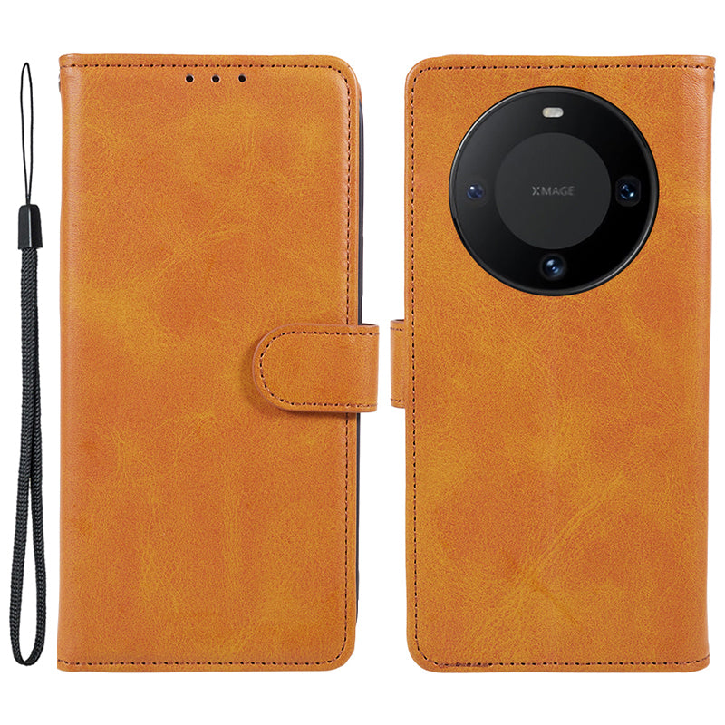 For Huawei Mate 60 Business Style Phone Cover Magnetic Clasp PU Leather Calf Texture Wallet Stand Phone Case