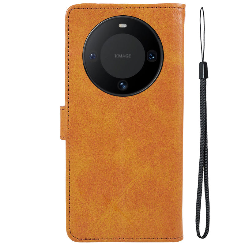 For Huawei Mate 60 Business Style Phone Cover Magnetic Clasp PU Leather Calf Texture Wallet Stand Phone Case