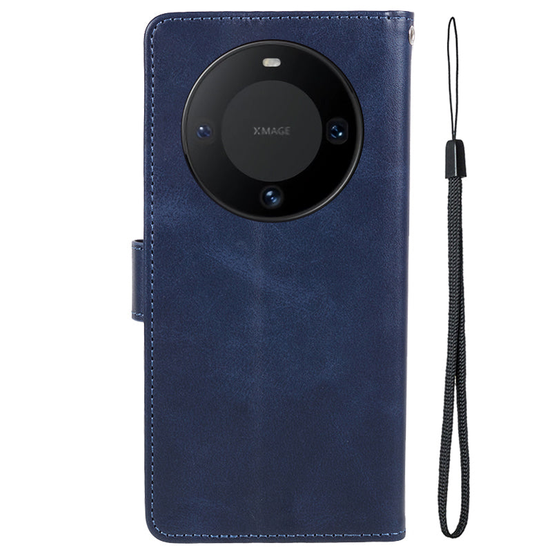 For Huawei Mate 60 Business Style Phone Cover Magnetic Clasp PU Leather Calf Texture Wallet Stand Phone Case
