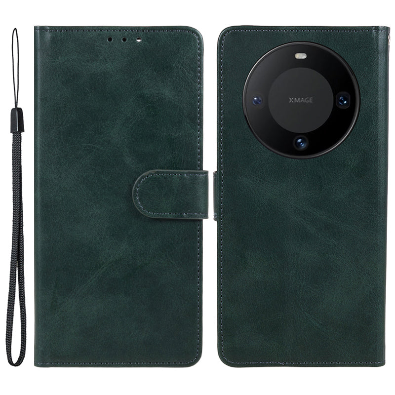 For Huawei Mate 60 Business Style Phone Cover Magnetic Clasp PU Leather Calf Texture Wallet Stand Phone Case