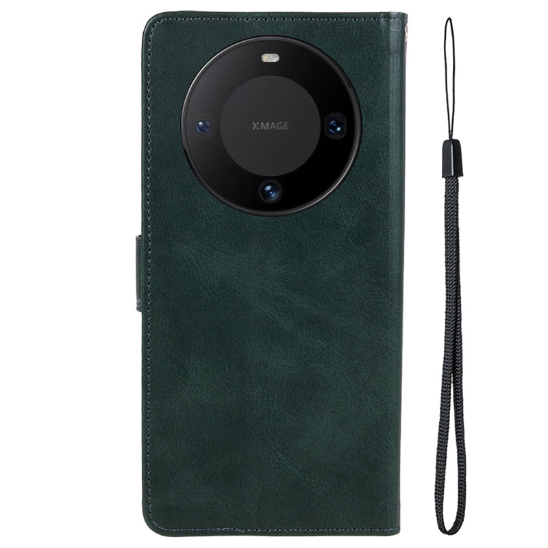 For Huawei Mate 60 Business Style Phone Cover Magnetic Clasp PU Leather Calf Texture Wallet Stand Phone Case