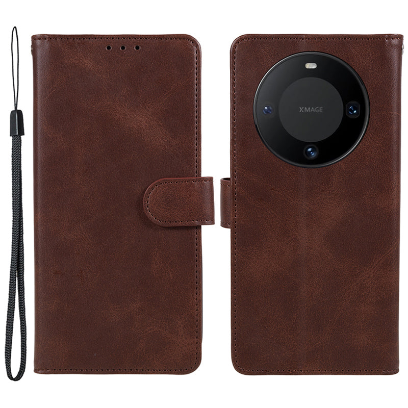 For Huawei Mate 60 Business Style Phone Cover Magnetic Clasp PU Leather Calf Texture Wallet Stand Phone Case