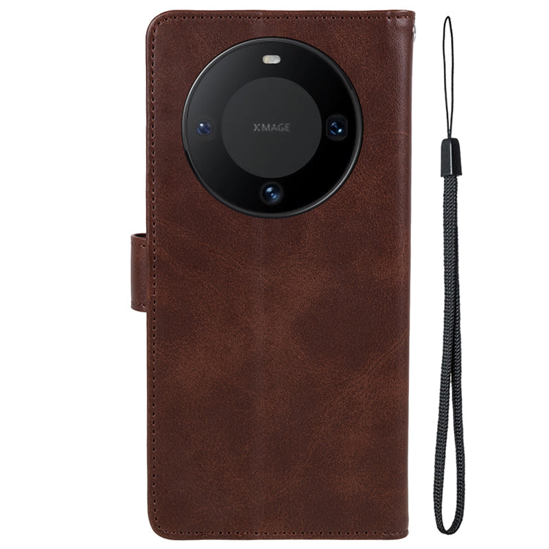 For Huawei Mate 60 Business Style Phone Cover Magnetic Clasp PU Leather Calf Texture Wallet Stand Phone Case