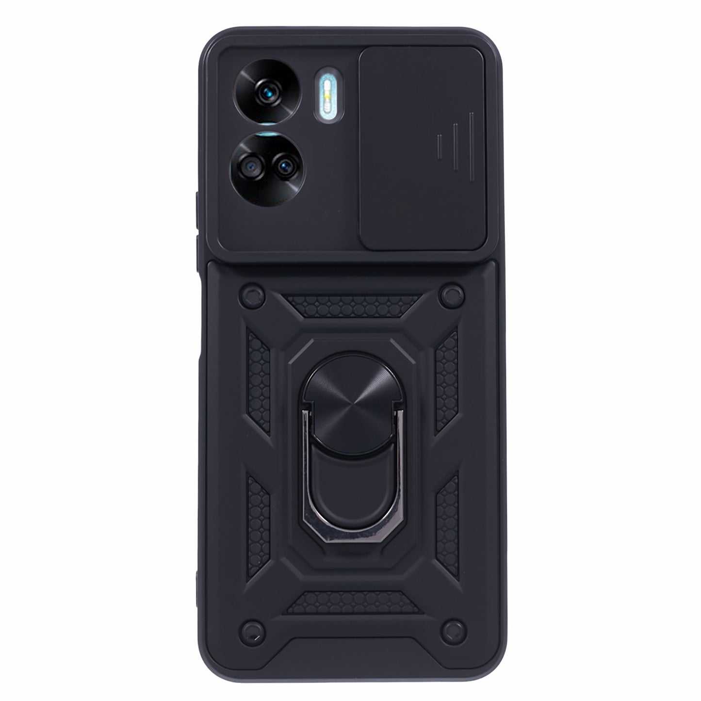 For Honor 90 Lite 5G Slide Lens Protection Phone Case PC+TPU Ring Kickstand Cover