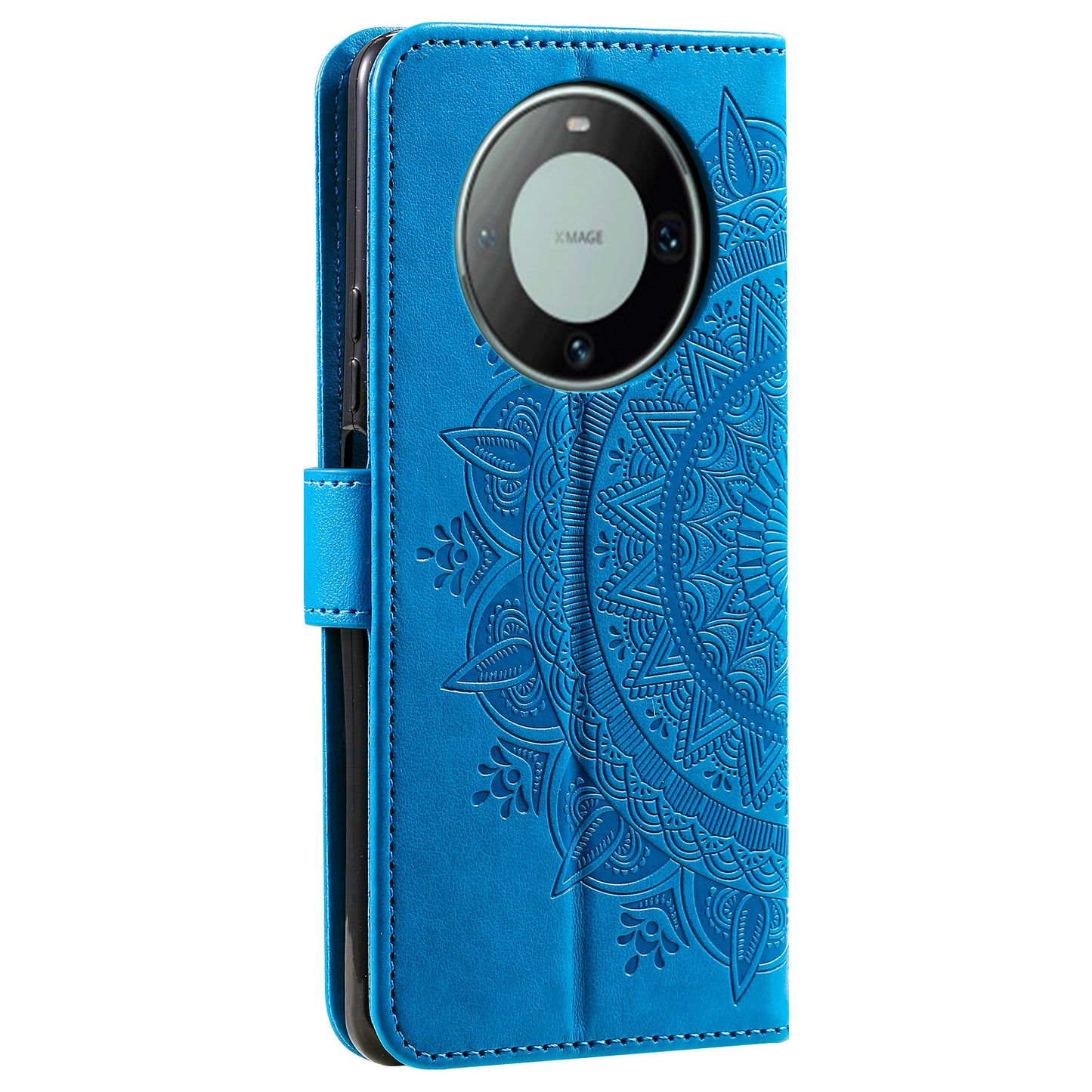 For Huawei Mate 60 Wallet PU Leather Phone Case Mandala Flower Imprinted Stand Cover with Strap