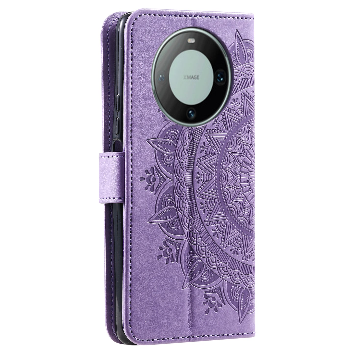 For Huawei Mate 60 Wallet PU Leather Phone Case Mandala Flower Imprinted Stand Cover with Strap