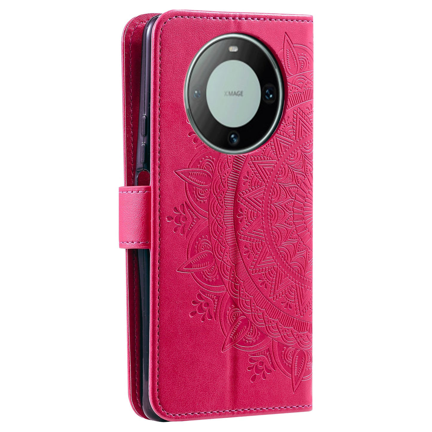 For Huawei Mate 60 Wallet PU Leather Phone Case Mandala Flower Imprinted Stand Cover with Strap