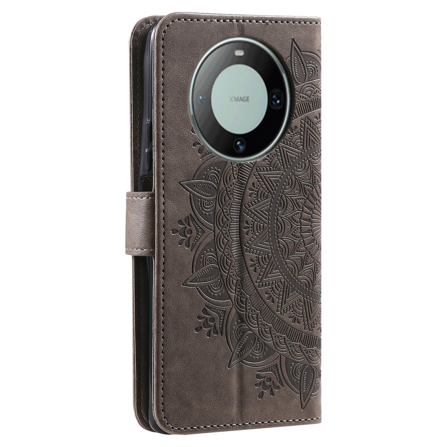 For Huawei Mate 60 Wallet PU Leather Phone Case Mandala Flower Imprinted Stand Cover with Strap