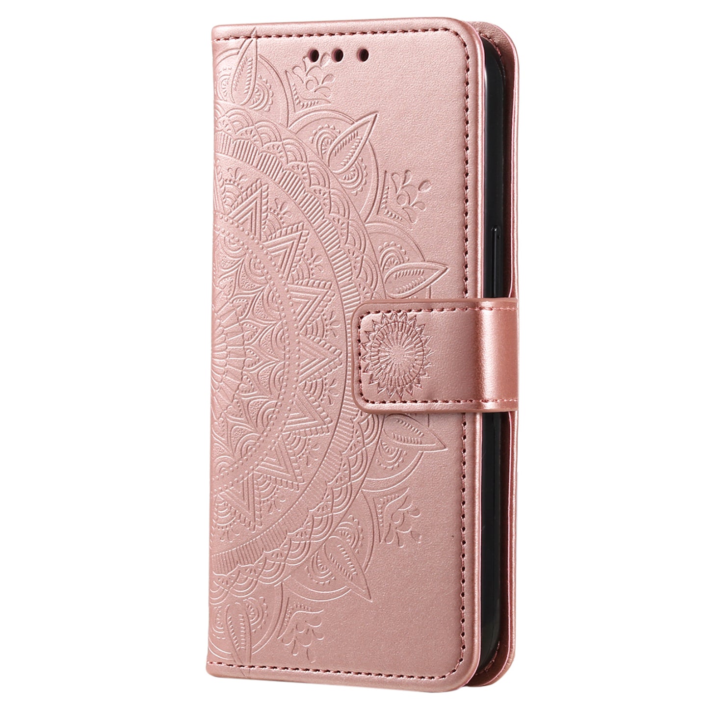 For Huawei Mate 60 Wallet PU Leather Phone Case Mandala Flower Imprinted Stand Cover with Strap