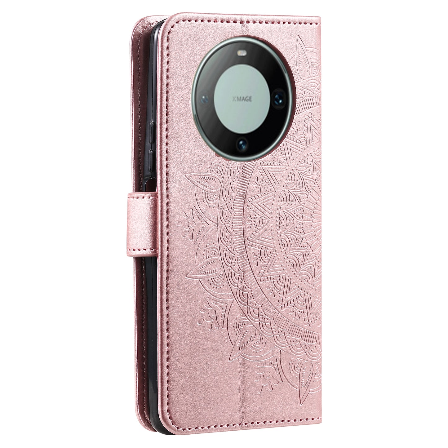 For Huawei Mate 60 Wallet PU Leather Phone Case Mandala Flower Imprinted Stand Cover with Strap